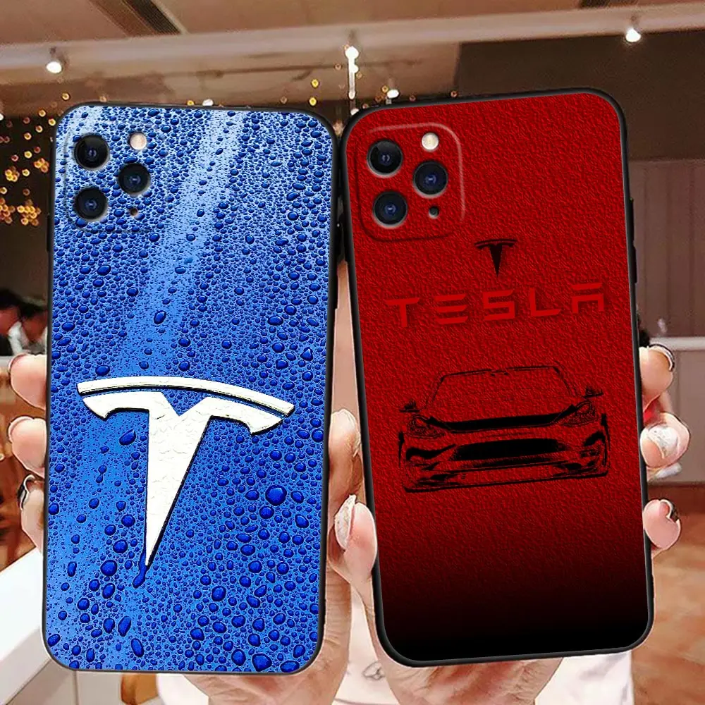 

New Energy T-Tesla Vehicle Phone Case For Apple iPhone 14 13 12 11 Pro Max Mini 8 7 X XS XR SE Plus Black Soft Silicone Cover