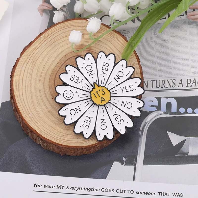 

Yes Or No Spinner Enamel Pins Custom Daisy Decision Rotatable Brooches Lapel Badges Fun Creative Jewelry Gift for Kids Friends