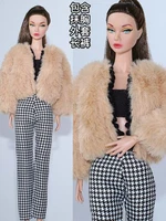 fashion 16 bjd doll clothes for barbie outfits set brown fur coat tank tops houndstooth pants 11 5 dolls accessories kids toys