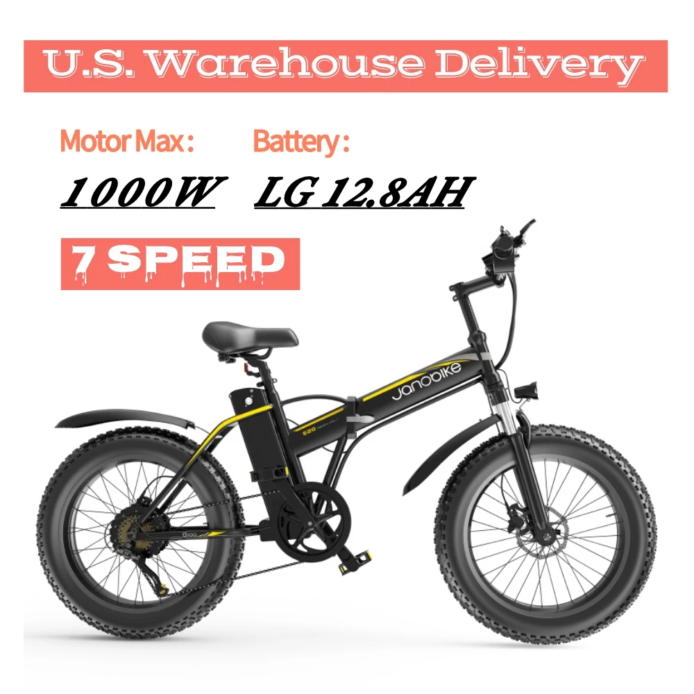 

New Folded Electric Bicycle 1000W E-bike 48V 12.8AH LG Battery 4.0 Fat Tire Mountain Snow Beach Folding Electric Bicycle US Spot
