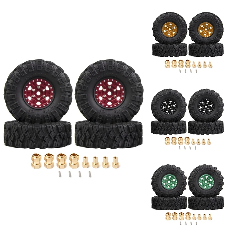 

4 Pcs Red Rim Tire Set RC Car Wheel 62X21mm 1.0 Inch For 1/18 1/24 RC Crawler Car Axial SCX24 AX24 TRX4M FCX24
