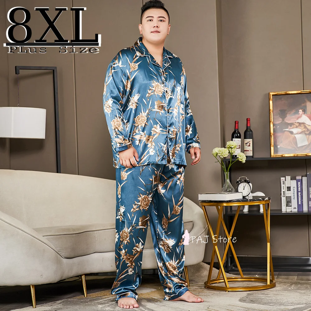 

Men Pajamas Set Silk Satin Lon Sleeve Autumn Sleepwear omewear Men ome Suit Super Lare Size 5XL-8XL Top Pyjamas Sleep Pijama