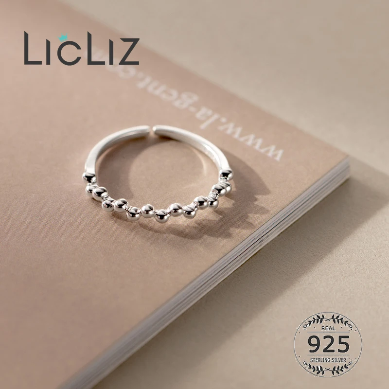 

LicLiz S925 Sterling Silver Light Bead Adjustable Opening Ring for Women Party Jewelry Accessorie Anillos 925 Plata Mujer LR0844