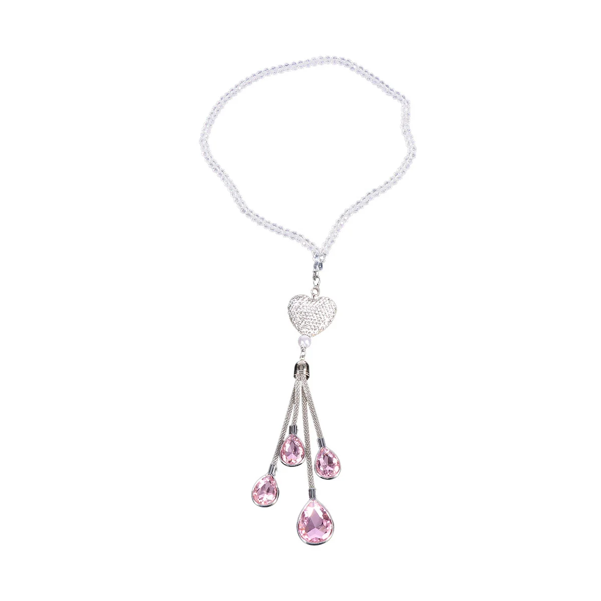 

Rearview Mirror Crystal Pendant Alloy Chain Ornament Car Interior Hanging Rhinestone Heart Style Hanging Supplies (Pink)