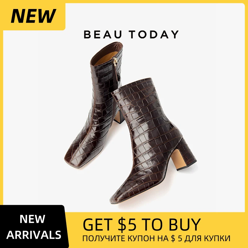 

Beautoday/женские ботильоны из натуральной телячьей кожи; Дизайнерская теплая зимняя женская обувь на молнии; Ручная работа; 03940