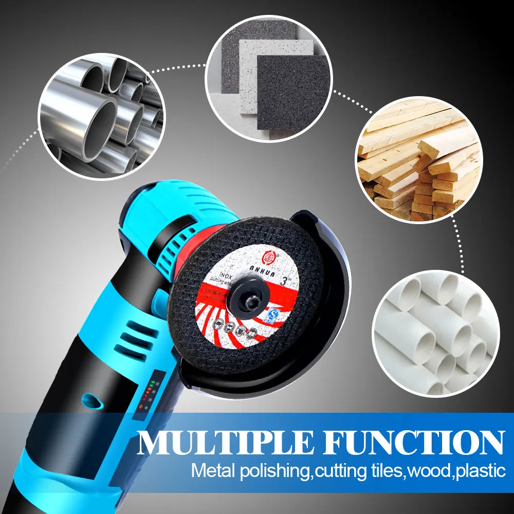 

Mini Brushless Angle Grinder 12V 19500rpm Cordless Polisher Wood Metal Cutting Machine Power Tools with 2 Batteries