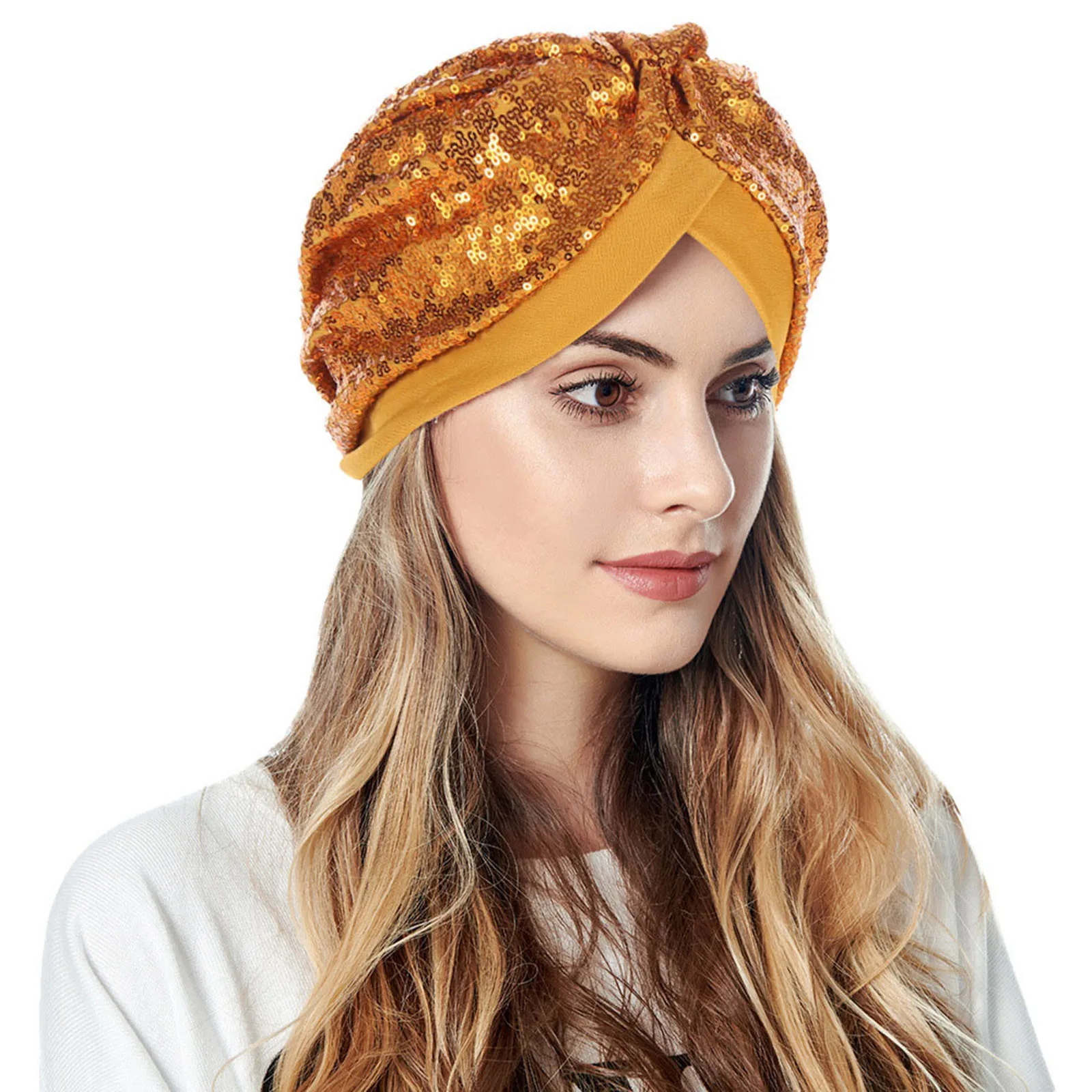 

Women Muslim Turban Hatbow Sequins Hair Bonnet Head Scarf Wrap Cover Trucker Girl Belt Buckle Hat for Women