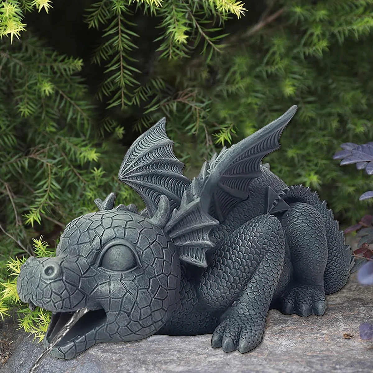 L Fountain Dragon Statue Resin Spouting Water Dragon Sculpture Weather Resistant Realistic Water Spray Dragon Statue Outdoor