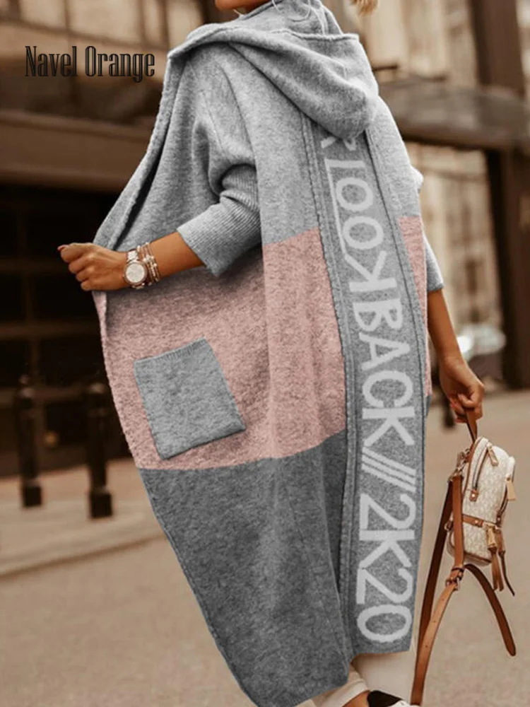 Женская свободная верхняя одежда с капюшоном и надписью длинный женский