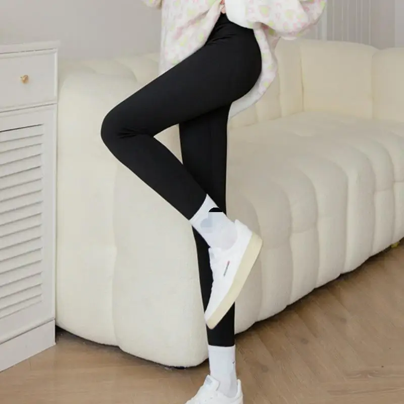 

Autumn Winter Ladies Black Slim Legs Pants High Waist Lamb Fleece Thermal Trousers Comfortable Thickened Fleece Leggings