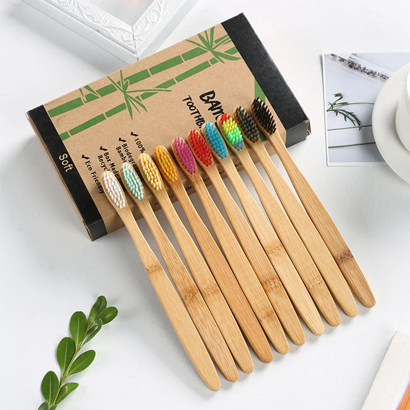 

10PCS Colorful Natural Bamboo Toothbrush Set Soft Bristle Charcoal Teeth Whitening Bamboo Toothbrushes Soft Dental Oral Care "