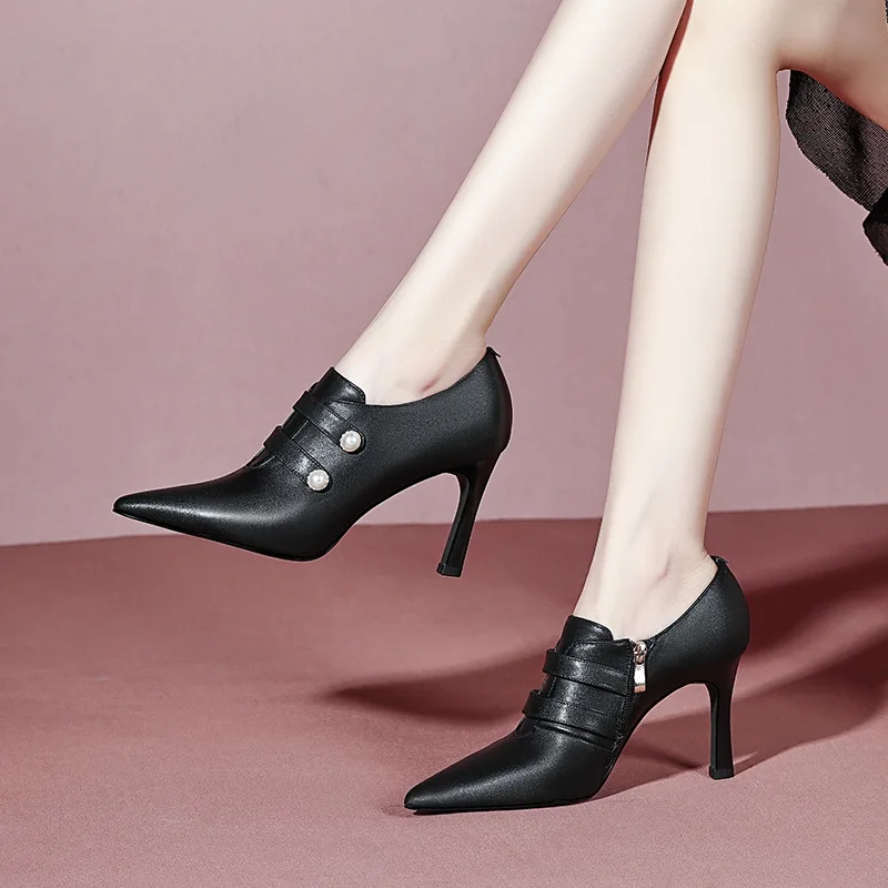 

Women Pointed Shoes Mid-heel Thick Heel Casual Single Shoes Women's Shoes High Heels Spring Autumn Genuine Leather Shoes Party