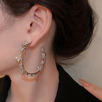 purui fashion luxury rhinestone butterfly hoop earrings exquisite charm big circle earrings wedding party shiny earring jewelry
