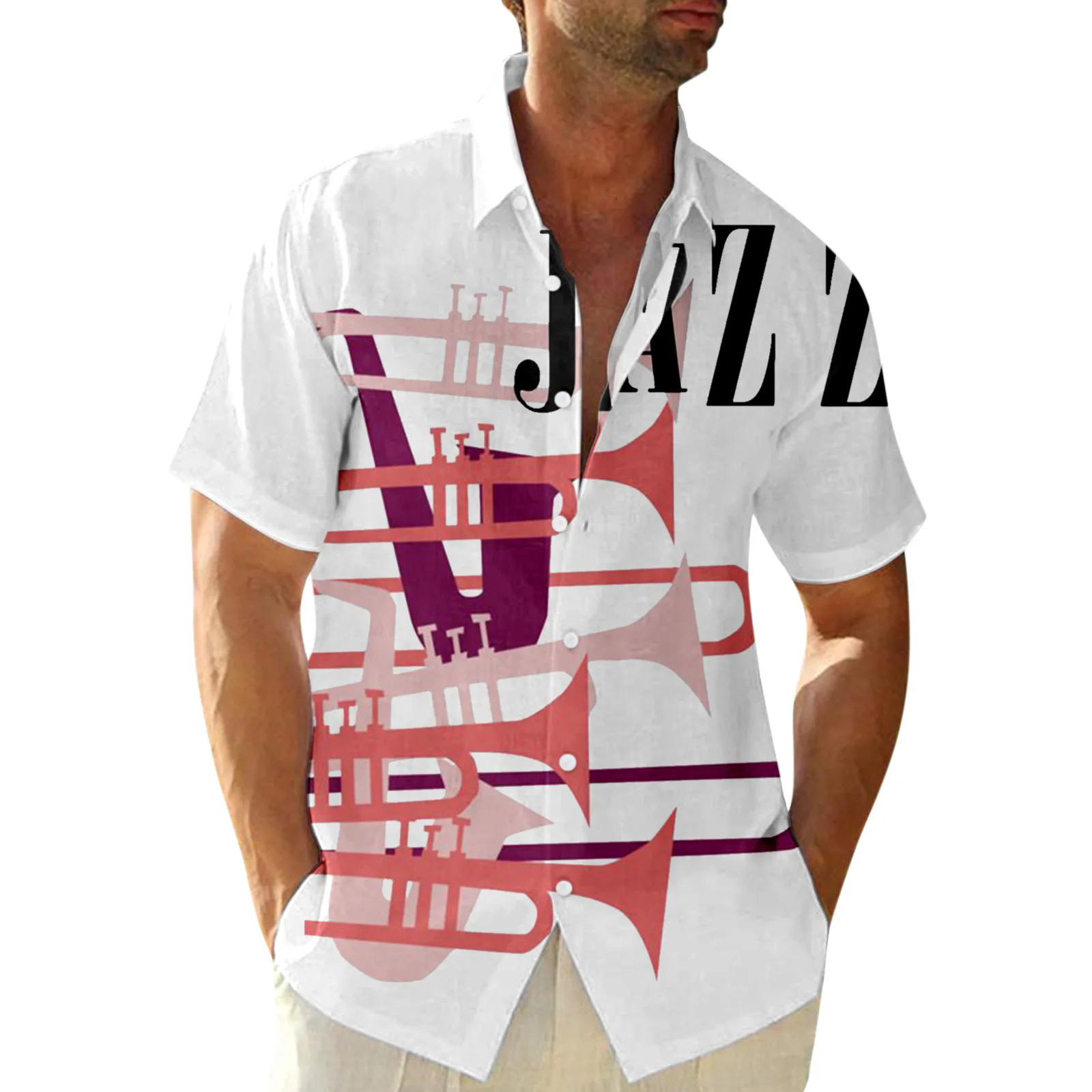 

Мужская летняя рубашка с коротким рукавом и отложным воротником