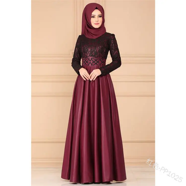 Мусульманское платье с кружевом в стиле ретро, большие свободные платья, облегающее платье в этническом стиле с длинными рукавами для женщи...