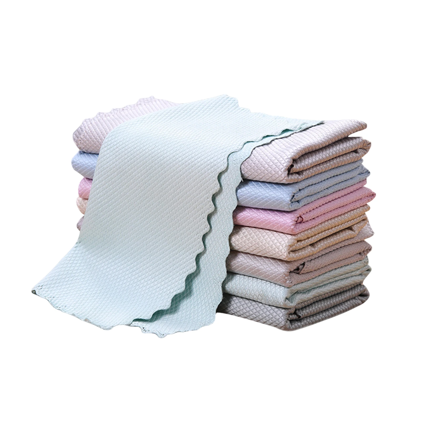 

5pcs Wiping Rags Random Color Dish Cloth Super Absorbent Fish Scale Anti Grease