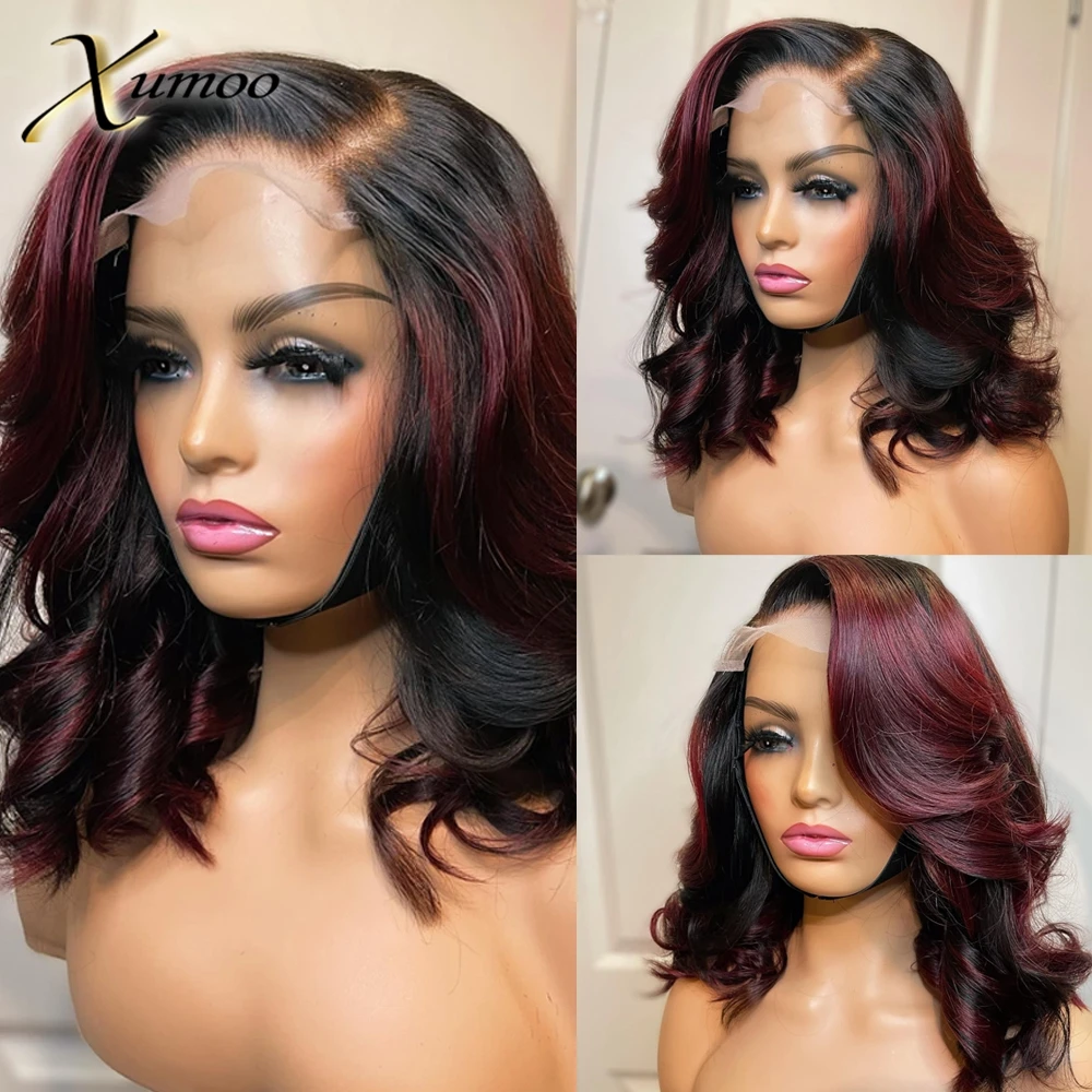 

XUMOO Ombre Purple Color 13x4 Lace Front Wigs 99j Color Wave Short Bob For Women Brazilian Remy Human Hair Gluelss Wigs