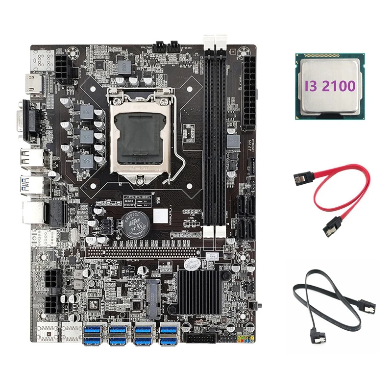 

B75 ETH Mining Motherboard 8XPCIE USB Adapter+I3 2100 CPU+2XSATA Cable LGA1155 MSATA B75 USB Miner Motherboard