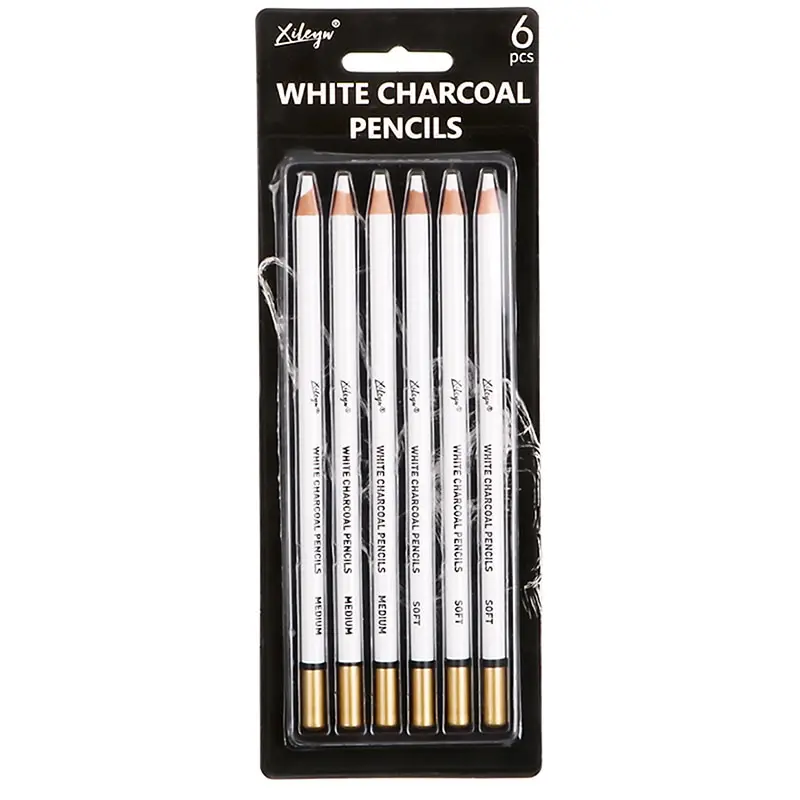 

6Pcs White Charcoal Pencil Drawing Set Soft & Medium Sketching Pencil Art Supply