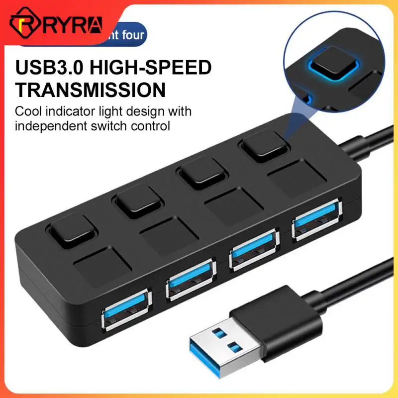 

4-портовый разветвитель RYRA USB-C 3,0, адаптер с независимым переключателем, поддержка четырехпортового одновременного привода, аксессуары для ноутбуков