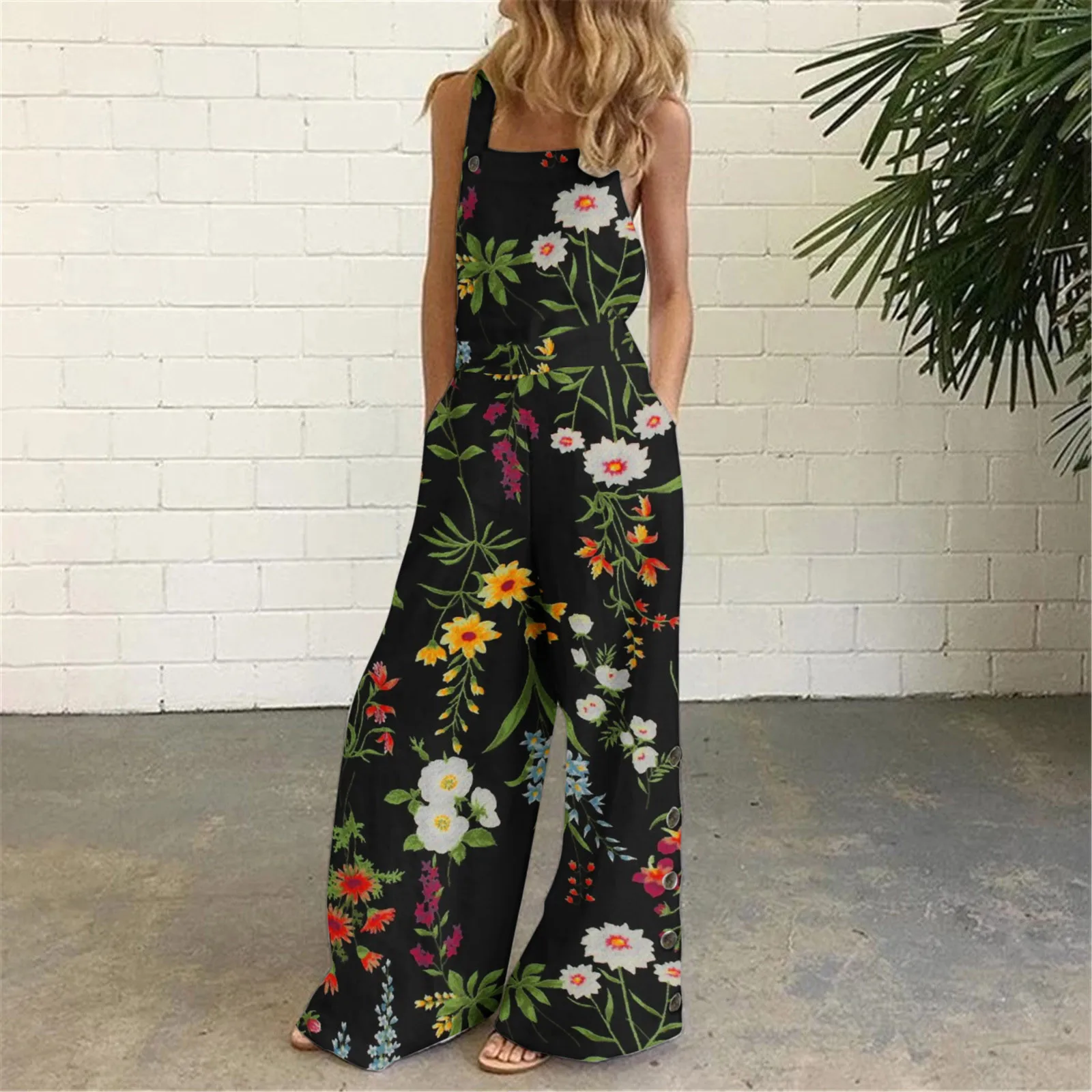 

Women's Overalls Women Casual Loose Jumpsuit Pockets Baggy Bib Overalls Summer Beach Wide Leg Long Women Casual Summer Dress