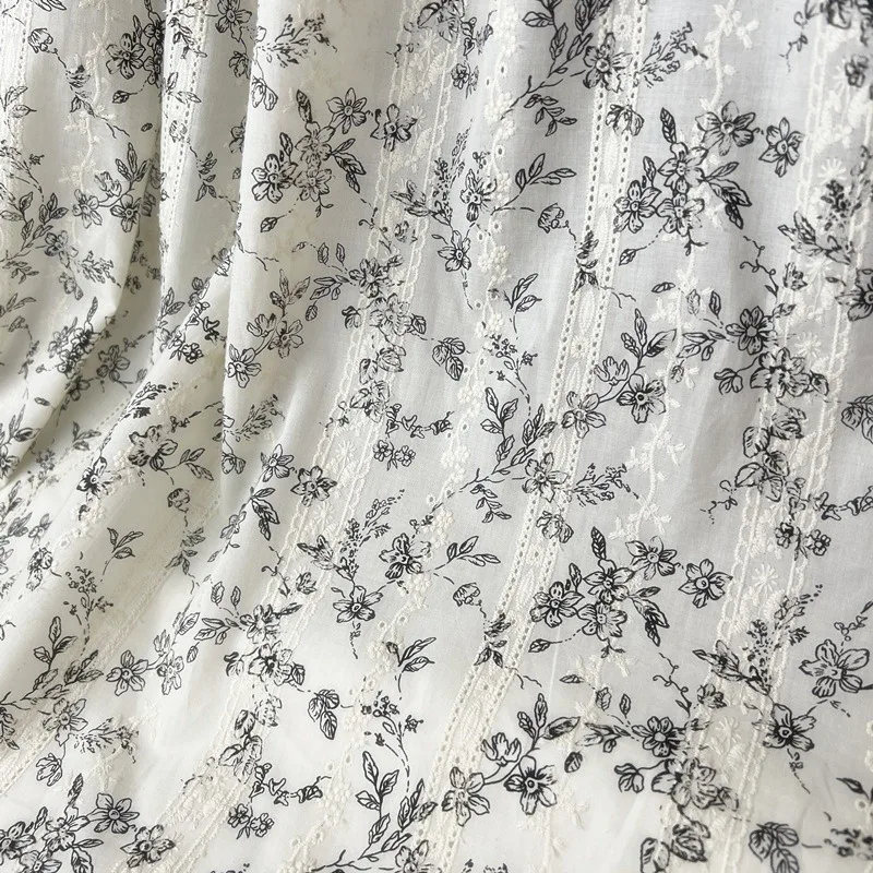 Пасторальное черное цветочное саржевое хлопковое кружево с вышивкой для