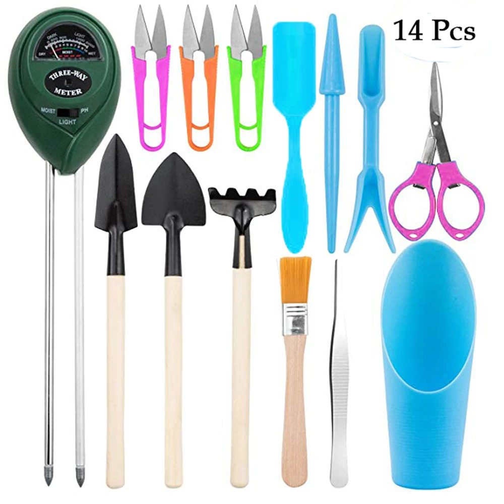

14pcs Garden Planter Kit Succulent Plants Tools Soil Meter Tester Set Hand Tools Set Indoor Bonsai Miniature Transplant Seedling