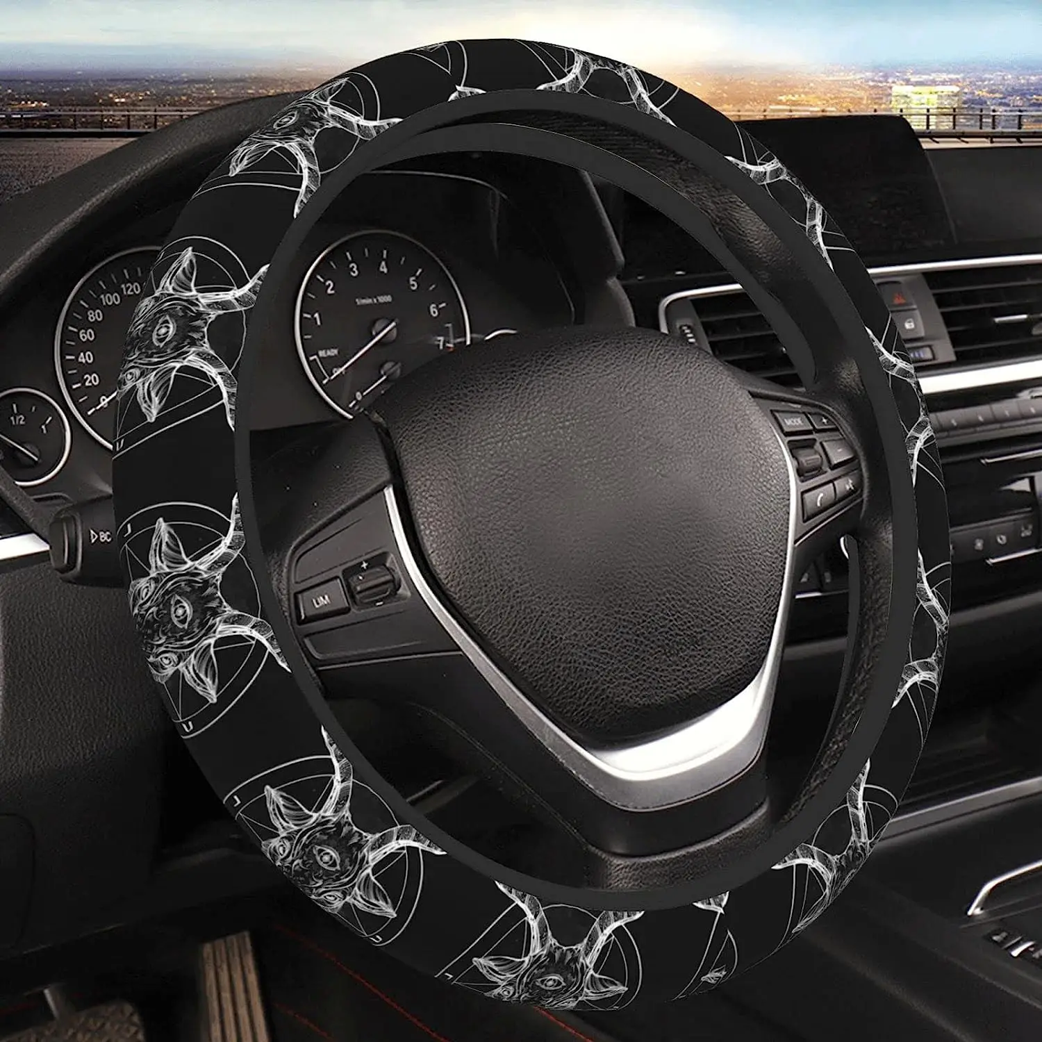 

Pentagram Baphomet Elastic Steering Wheel Cover Universal Fit Neoprene Rubber Car Steering Wheel Covers Anti-Slip Car Accessorie