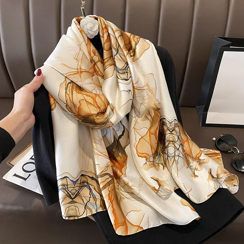 

180*90cm Luxury Brand Women Summer Silk Scarves Shawl Lady Wrap Soft Female Europe Designer Beach Bandanna foulard muffler pareo