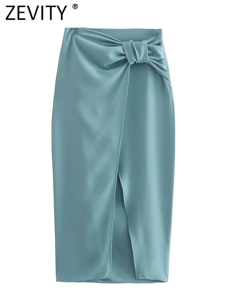 

Женская Юбка-миди Zevity, однотонная трапециевидная вечерние ка с бантом и разрезом, с боковой молнией, модель QUN1022