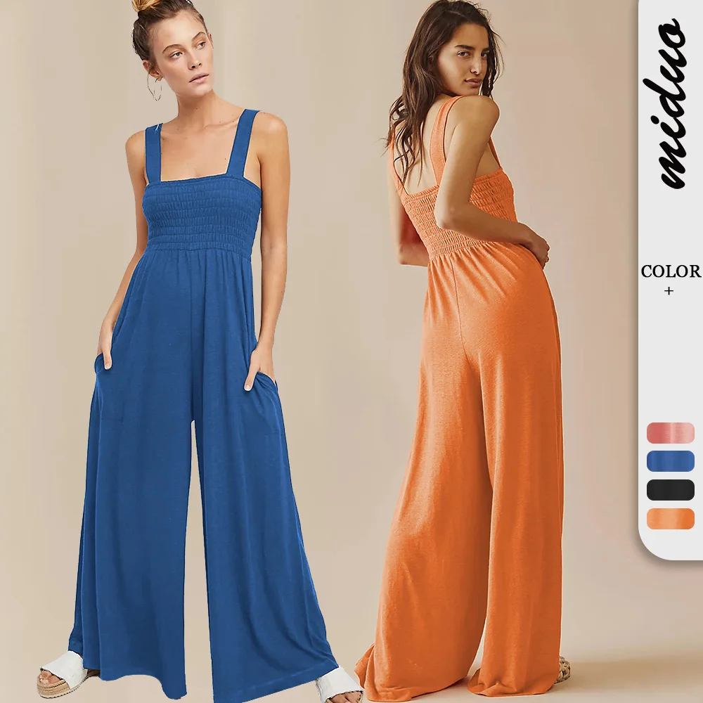 

Summer fashion new tube top strap jumpsuit casual loose wide leg pants commuter pants