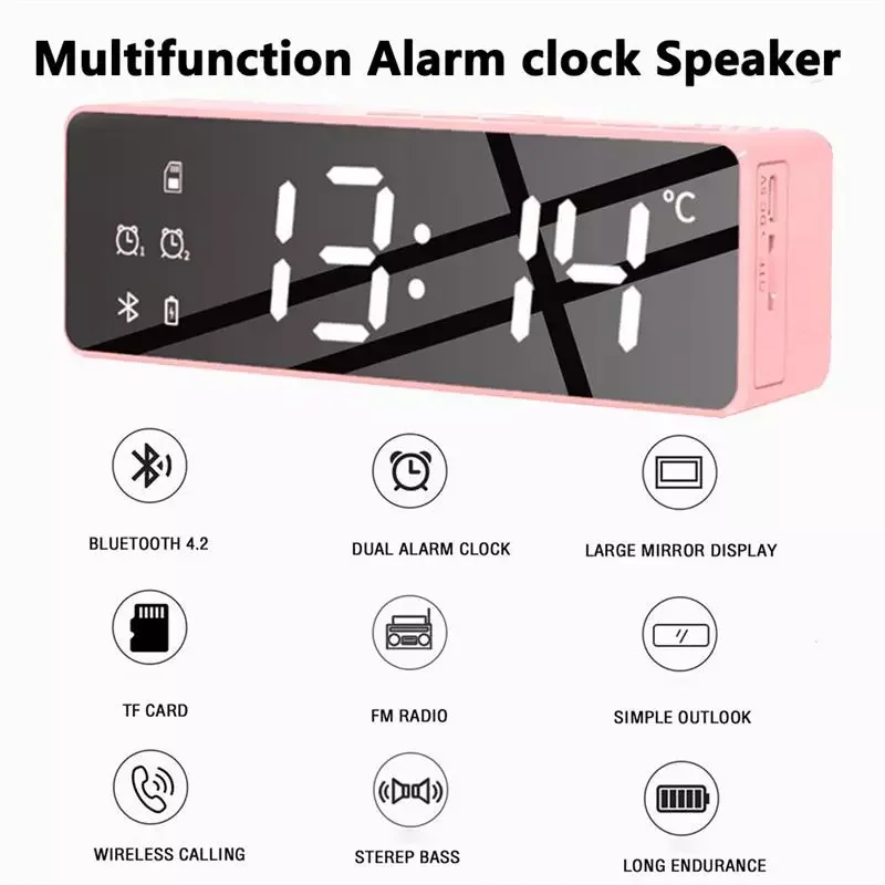 

Wireless Bluetooth Speaker FM Radio Sound Box Desktop Alarm Clock Music Player TF Card Bass Speaker Boom For phones