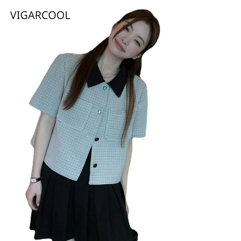 

Маленькое ароматное контрастное короткое пальто-поло с воротником, Новинка лета 2023, модный и уникальный кардиган с коротким рукавом, топ, же...