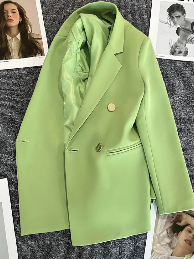 Женский офисный женский пиджак ярко-зеленого цвета с пуговицами полиэстеровый