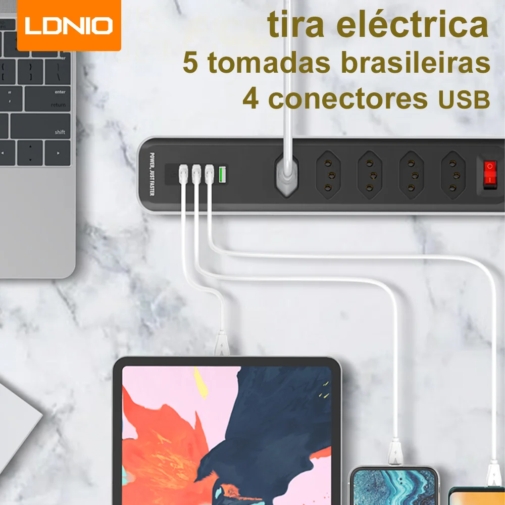 

LDNIO Brazilian Power Strip 4USB 5 AC Outlets Power Socket With 2 Meter Extension Cord Mobile Phone Charge Plug Adapter