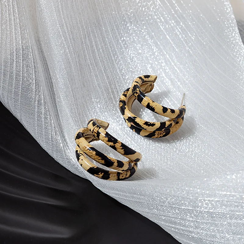 

Leopard Print C-shaped Three-layer Combination of Retro Earrings New Jewelry Earrings Trendy 2020 Jewelry Stud Earrings