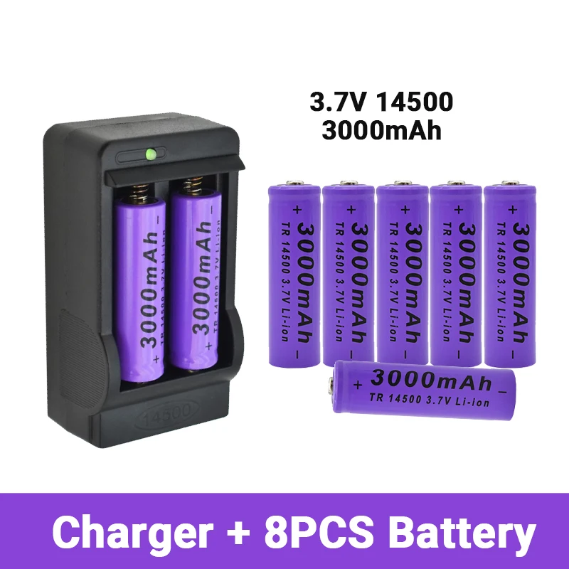 

High capacity 14500 Lithium Battery 3.7V 3000mah Rechargeable Battery Flashlight LED Flashlight Toy Battery FreeShopping+Charger