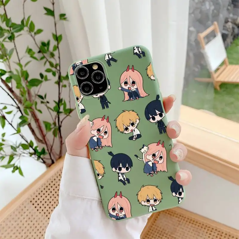 

Cute Cartoon Chainsaw Man Phone Case for iPhone 11 12 13 Mini Pro Xs Max 8 7 6 6S Plus X XR Solid Candy Color Case