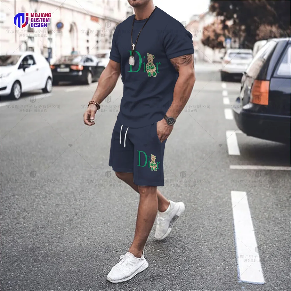 Men's T-shirt Set Brand Teddy Bear Print Summer Fashion Tops Design Tops Shorts Loose Loose Breathable Quality Clothes