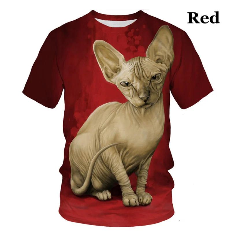 

2022 Men and Women Wholesale Sphynx Animal T-shirt Hairless Cat in All Its Glory 3D Print Casual Summer Style Tops