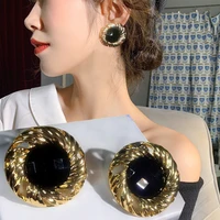 s925 needle modern jewelry vintage black earrings popular design golden plating exaggerated round earrings for women party gifts