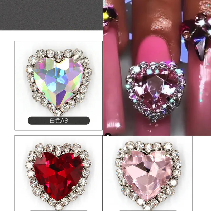 

5Pcs Luxury Loving-Heart Rhinestones 12X13mm 3D Valentine's Day Love Nail Diamonds DIY Crystal Heart Shiny Manicure Accessories