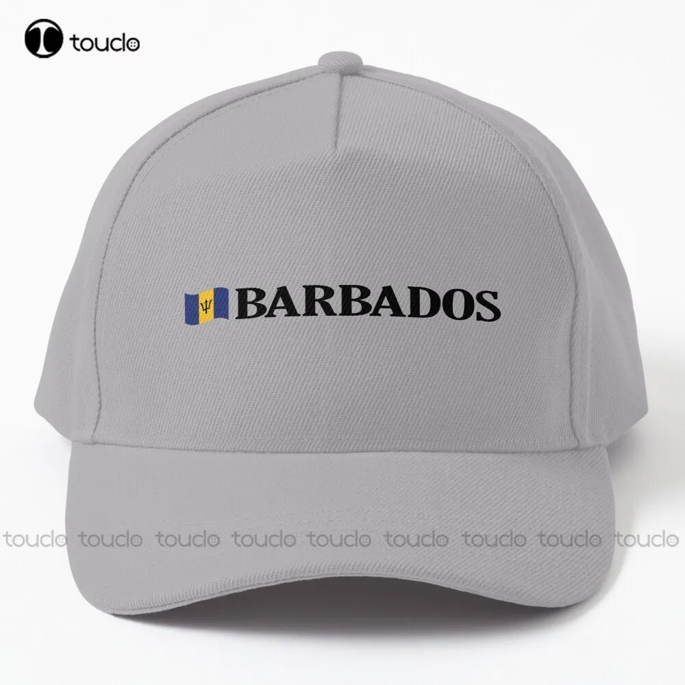 Barbados Waving Flag And Bold Font Baseball Cap White Baseball Cap Street Skateboard Harajuku Cartoon Gd Hip Hop Custom Gift Art
