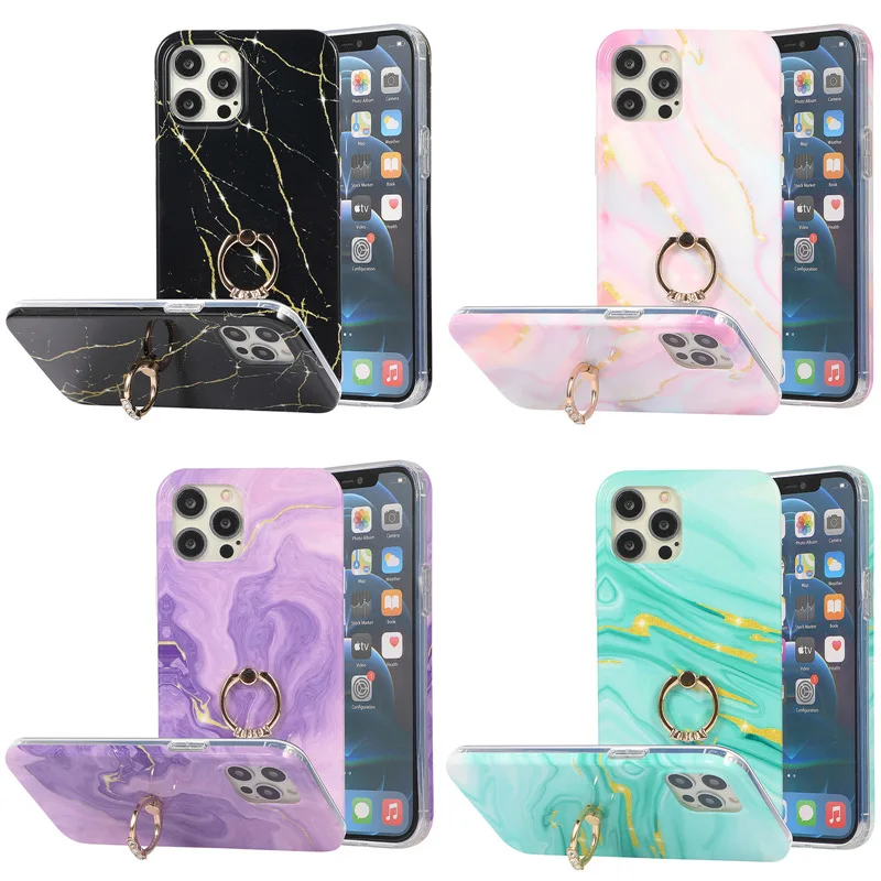 

New Fashion Marble Apple 12 Phone Case Applicable to Apple 12ProMax Ring Bracket IPhone11 Foreign Trade XS Explosive Model 87