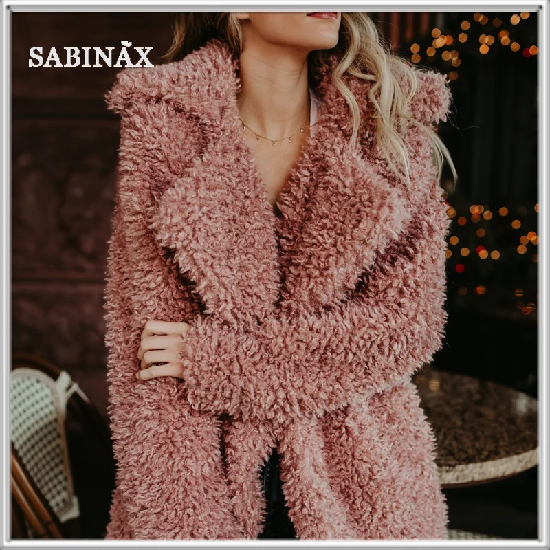 

Женская куртка SABINAX, коллекция зима-весна 2022, пальто для женщин, новая модная черная длинная куртка из искусственного меха, женская одежда, п...