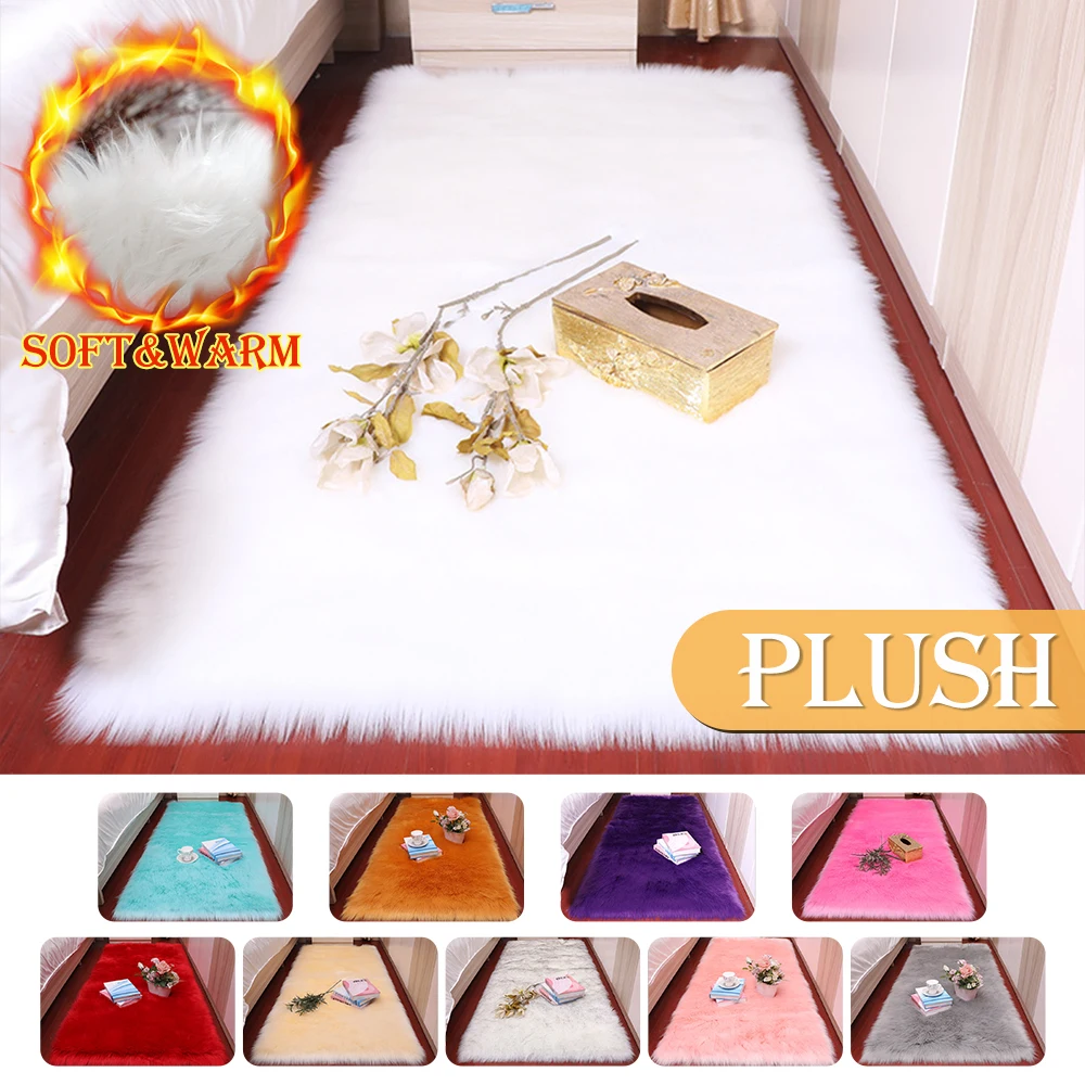 

Plush Soft Sheepskin Bedroom Carpet Imitation Wool Pad Long Hair Rug Sofa Cushion White Rugs Red Living Room Fur Carpet
