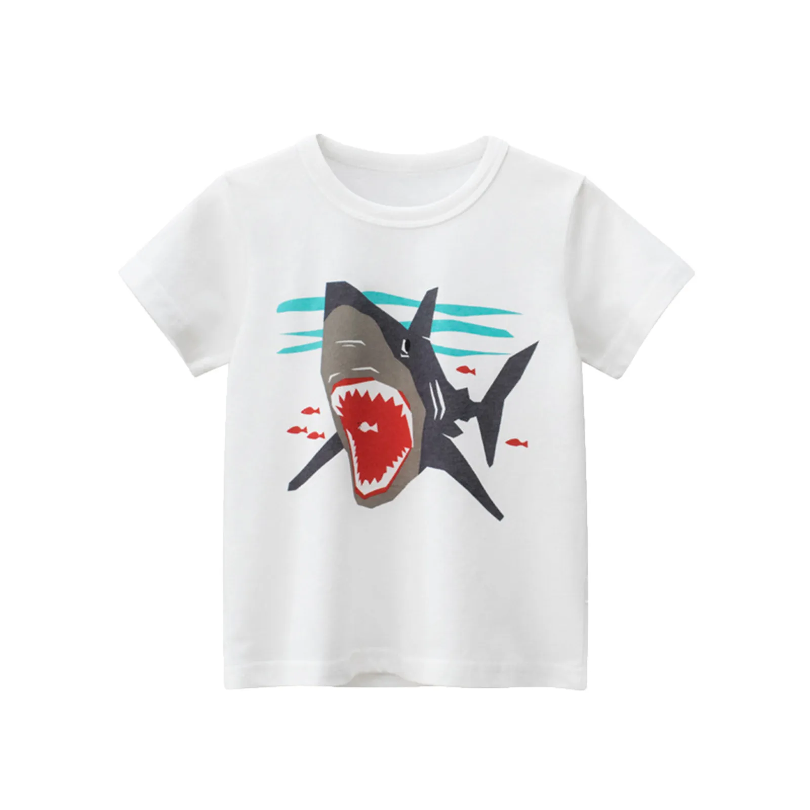 

1-9 Years Toddler Kids Girls Boys Clothes Cute Shark Cartoon 3D Prints Loose Tops Soft Short Sleeve T Shirt Tee Tops Clothes