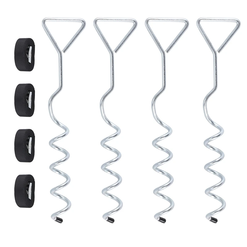 

Heavy Duty Trampoline Parts Corkscrew Shape Steel Stakes Anchor Kit For Trampolines-Set Of 4 Silver 4 Strong Belt