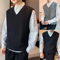 men sweater vest japanese and korean knitted vest men casual solid color loose pullover spring autumn sleeveless v neck sweater