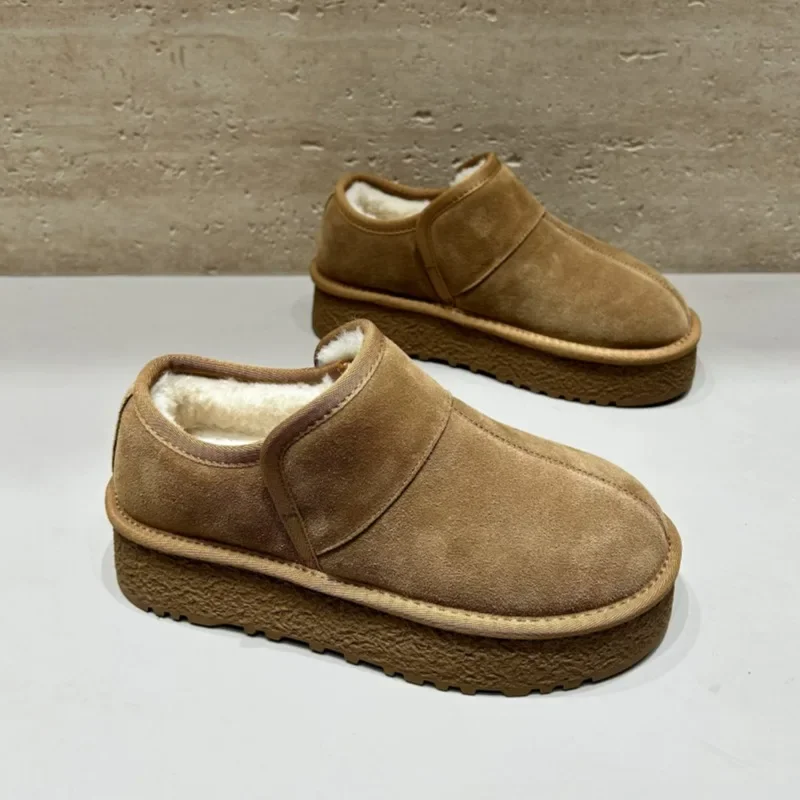 Женские ботильоны на меху платформе замшевые плюшевые хлопковые туфли плоской